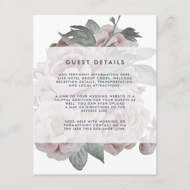 English Garden Floral Wedding Guest Details Enclosure Card