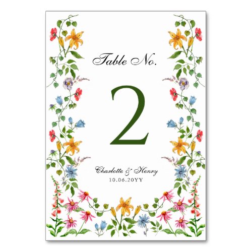 English Garden floral wedding  Table Number