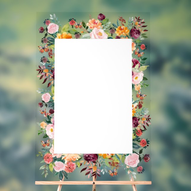 English garden flowers frame acrylic sign (Neutral)