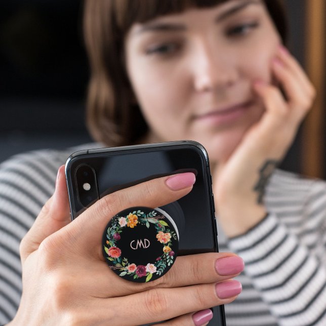 English Garden Flowers Wreath Monogram PopSocket (Creator Uploaded)