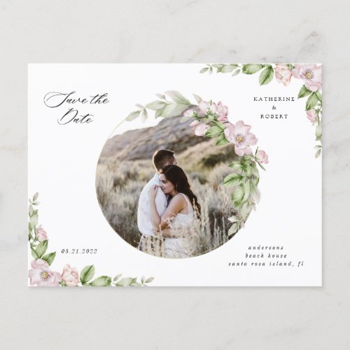 English garden gold floral save the date postcard