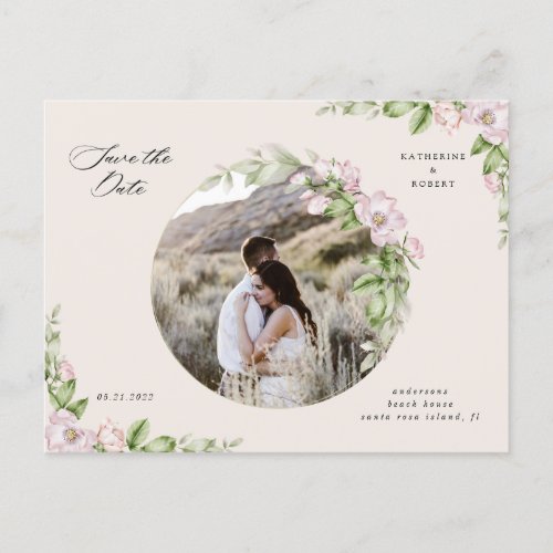 English garden gold floral save the date postcard