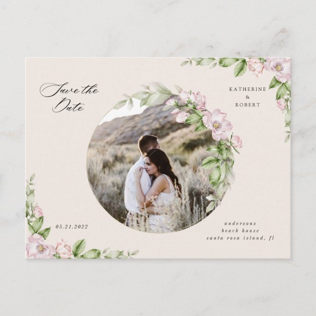 English garden gold floral save the date postcard (Front)
