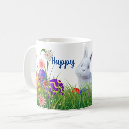 English Garden Happy Easter Bunny  Colorful Eggs Coffee Mug