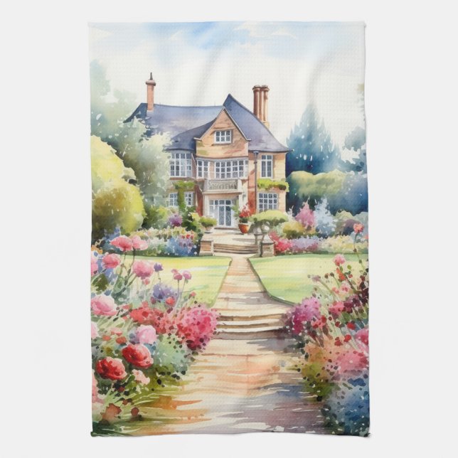 English Garden Landscape Kitchen Towel (Vertical)