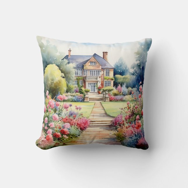 English Garden Landscape Throw Pillow (Front)