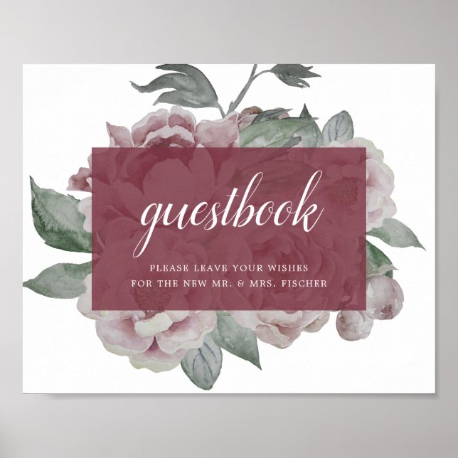 English Garden Marsala Wedding Guestbook Sign (Front)