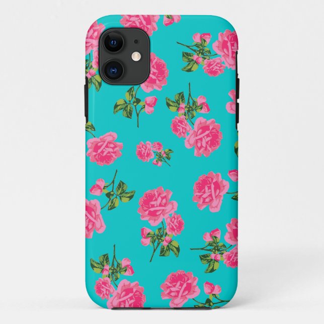 English garden pink roses iphone 5 case - teal (Back)