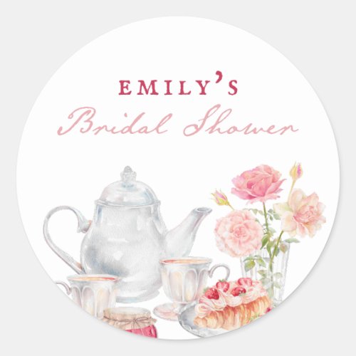 English Garden Tea Party Bridal Shower Favor Classic Round Sticker