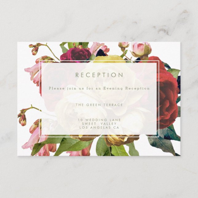 English Garden Vintage Rose Wedding Reception Card (Front)