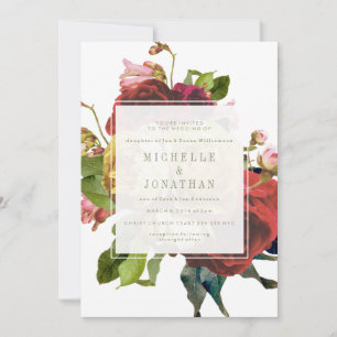 English Garden Vintage Roses Wedding Invitation