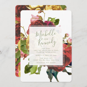English Garden Vintage Roses Wedding Invitation