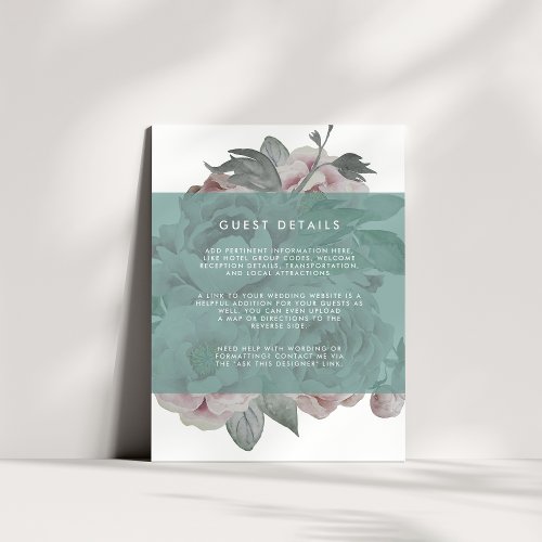 English Garden Wedding Guest Details Card  Jade