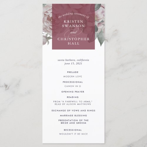 English Garden Wedding Program  Marsala