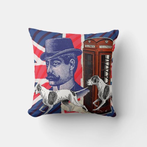 English Gentleman Telephone Booth union jack flag Throw Pillow