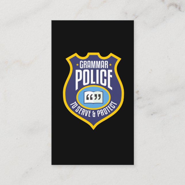 English Grammar Police Funny Sarcasm Literary Business Card (Front)