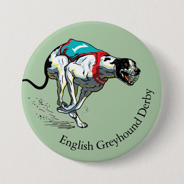 english greyhound race dog button (Front)