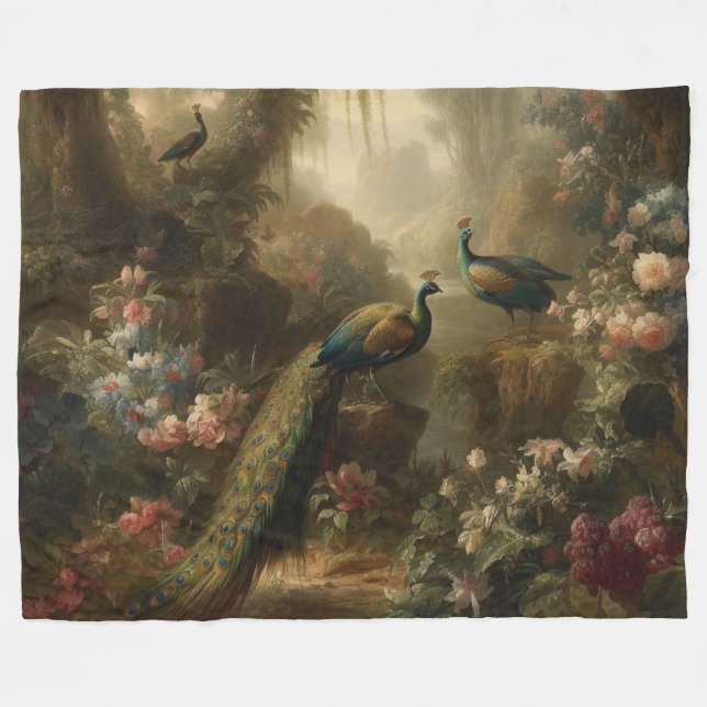 English Grove Peacock Trio Estate Velour Fleece Blanket (Front (Horizontal))