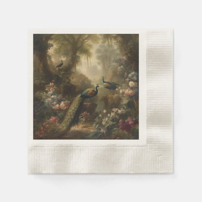 English Grove Peacock Trio Manor Textile Napkins (Front)