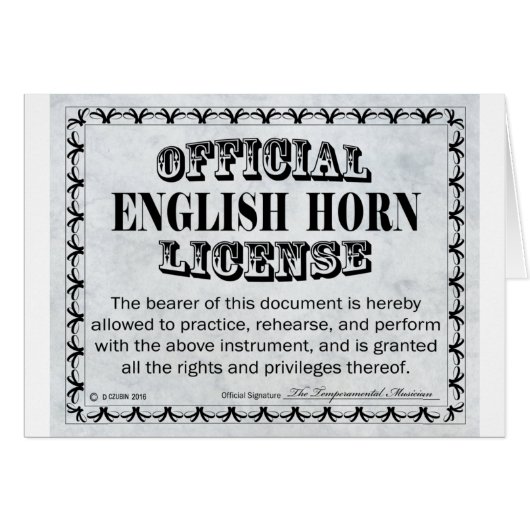 English Horn License (Front Horizontal)