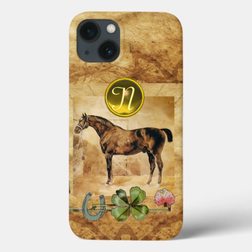 ENGLISH HORSE HORSESHOE AND SHAMROCK  MONOGRAM iPhone 13 CASE