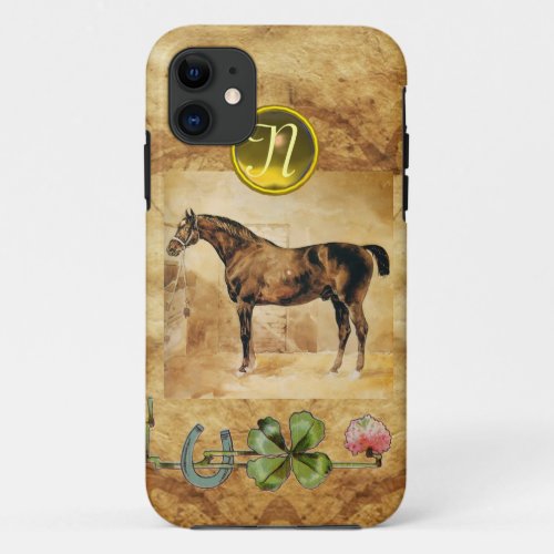 ENGLISH HORSE HORSESHOE AND SHAMROCK  MONOGRAM iPhone 11 CASE