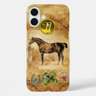 ENGLISH HORSE,HORSESHOE,CLOVER Monogram Parchment iPhone 16 Plus Case