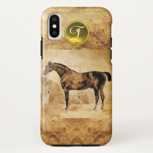 ENGLISH HORSE IN STABLE BROWN PARCHMENT MONOGRAM iPhone XS CASE