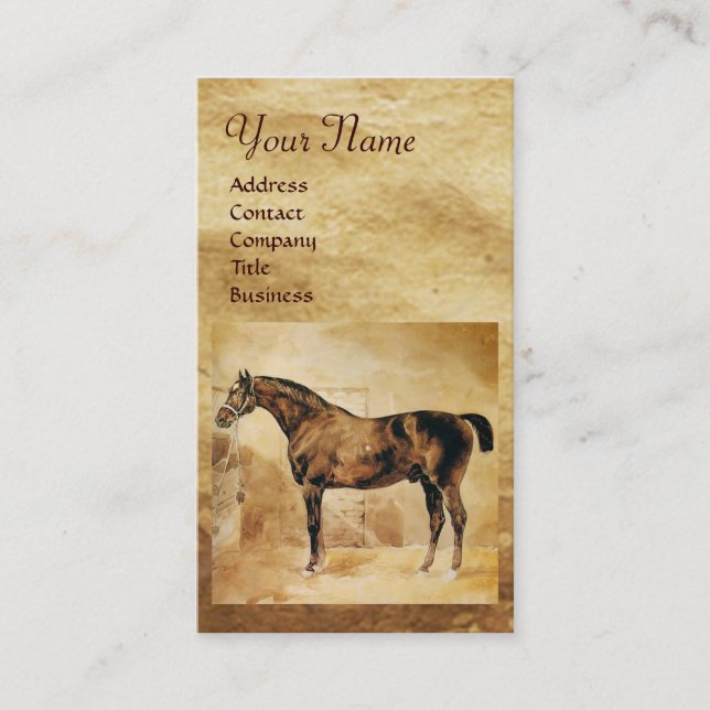 ENGLISH HORSE IN STABLE Parchment Monogram Business Card (Front)