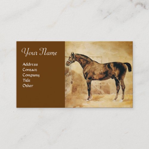 ENGLISH HORSE IN STABLE Parchment Monogram Business Card