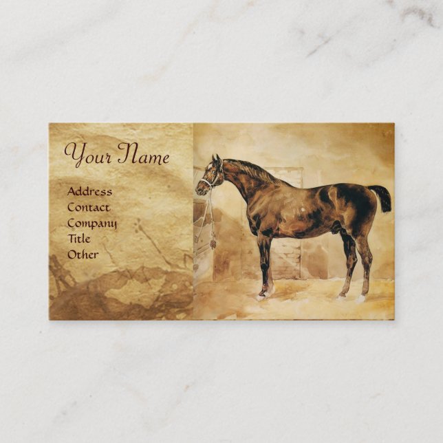 ENGLISH HORSE IN STABLE Parchment Monogram Business Card (Front)