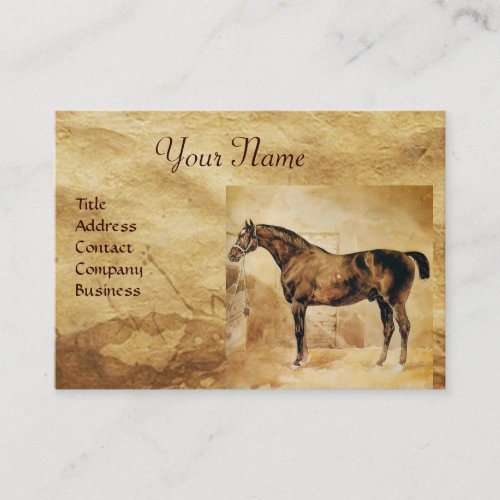 ENGLISH HORSE IN STABLE Parchment Monogram Business Card