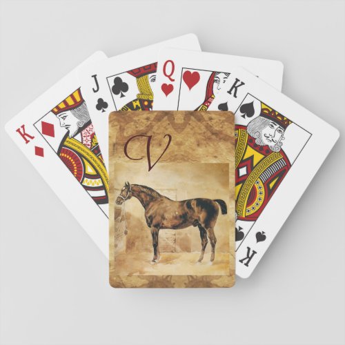 ENGLISH HORSE IN STABLE Parchment Monogram  Playing Cards
