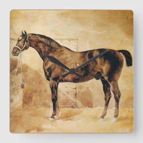ENGLISH HORSE IN STABLE SQUARE WALL CLOCK