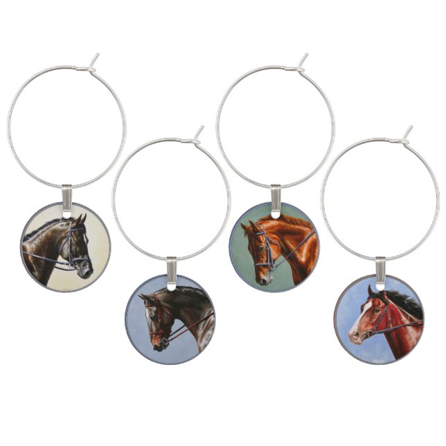 English Horse Portraits Bay Brown Chestnut Wine Charm (Staggered)