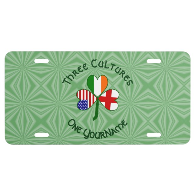 English Irish American Shamrock Personalized  License Plate (Front)