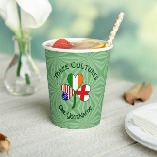 English Irish American Shamrock Personalized Text Paper Cups