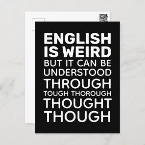 English is Weird Funny Grammar Black Postcard