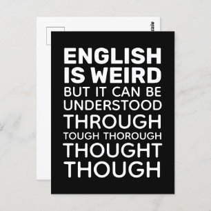 English is Weird Funny Grammar Black Postcard