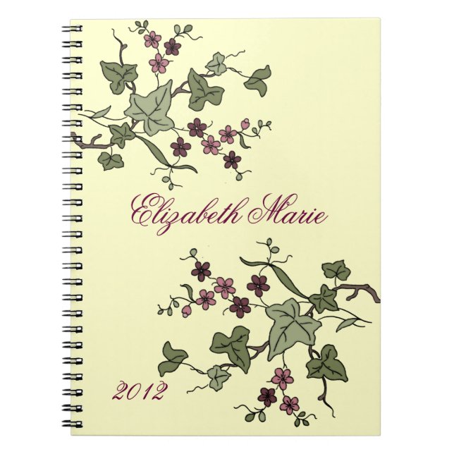 English Ivy & Purple Flowers-Name Notebook (Front)