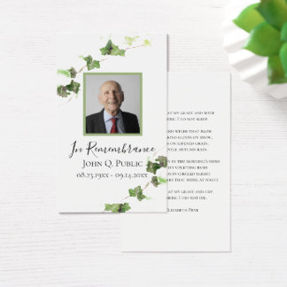 English Ivy Vine Greenery Funeral Memorial Prayer