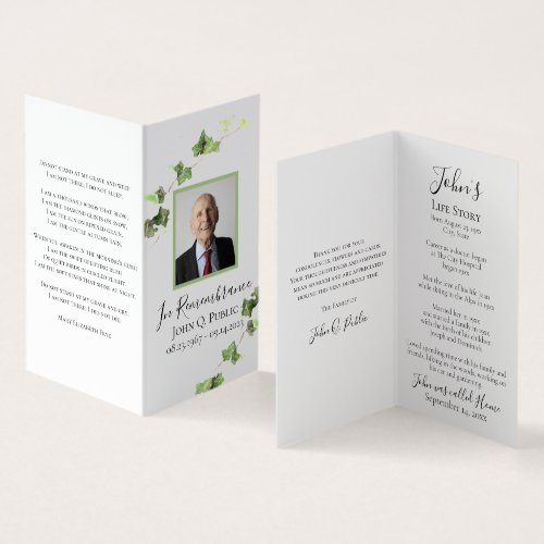 English Ivy Vine Greenery Funeral Memorial Prayer Business Card