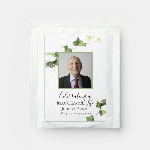 English Ivy Vine Watercolor Funeral Memorial Favor Tea Bag Drink Mix
