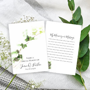 English Ivy Vine Watercolor Share Memory Funeral Note Card