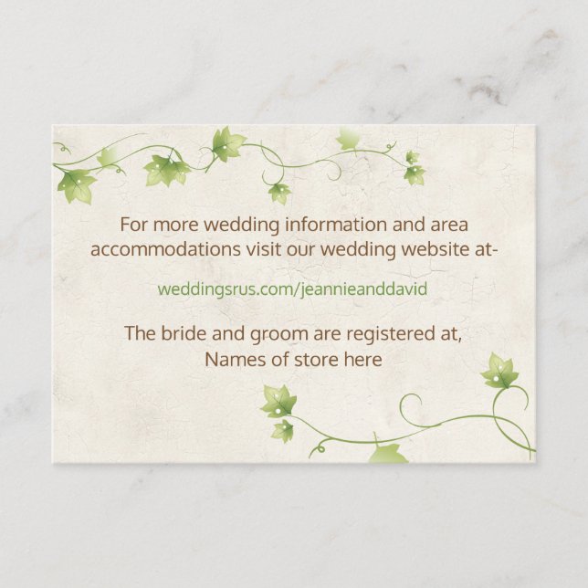 English Ivy Wedding Information Card (Front)