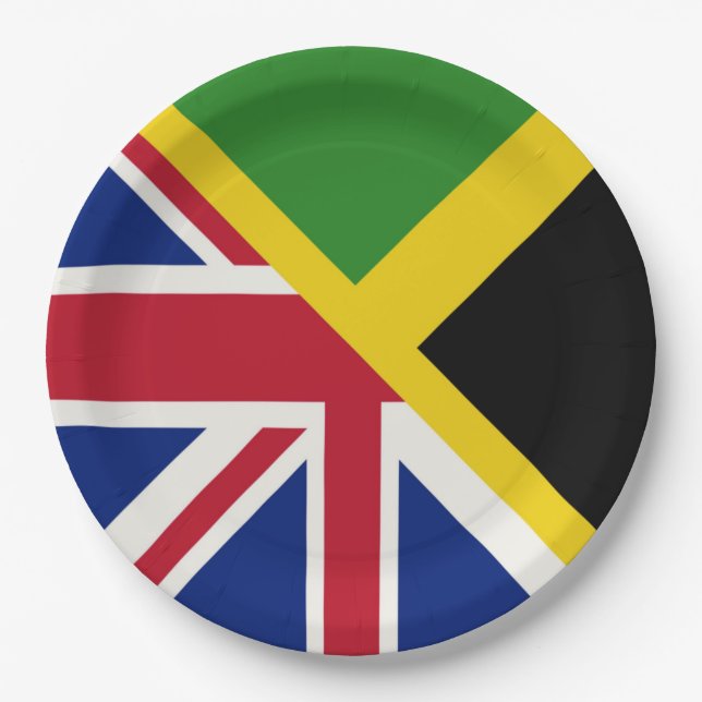 English Jamaican Flag | Half Jamaica England Flag Paper Plates (Front)