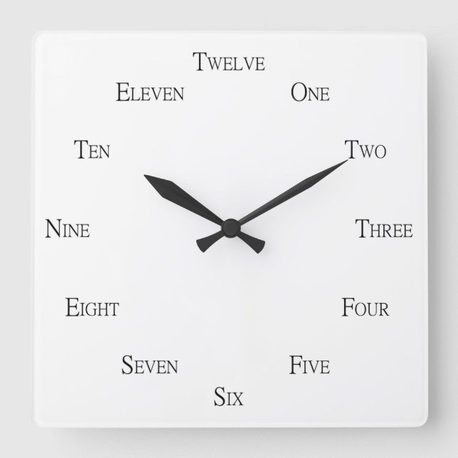 English Language Numbers Customizable Square Wall Clock (Front)