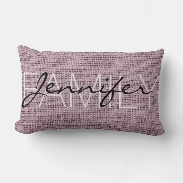 English lavender Rustic Burlap Monogram Lumbar Pillow (Front)