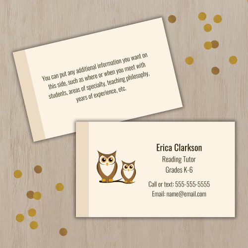 English Literacy or Reading Tutor Business Card