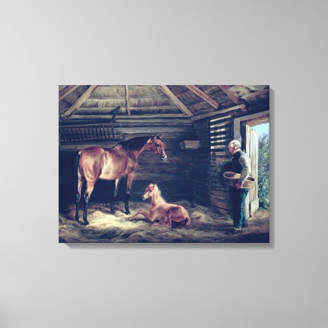 English Mare With Her Foals, 1833 Canvas Print (Front)